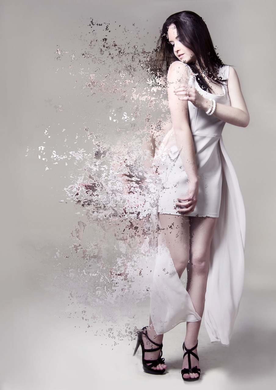 girl in white dress, hairstyle, hair, beauty, woman, person, photo shoot, long hair, short dress, bright, fashion, emotions, summer-dress, model, female, photoshop, photo manipulation, photomontage, put, enable-filter, photoshop filter, shredded dress, ripped dress, image editing, face, portrait, human, sensual, pretty, beautiful, young woman, girl, lady, woman portrait, elegant, shooting, high heels, heel shoes, dissolve, femininity, legs, feminine, female model, pose, esthetic, women, distortion, distortion filter, structure, texture, fantasy, dress, skin